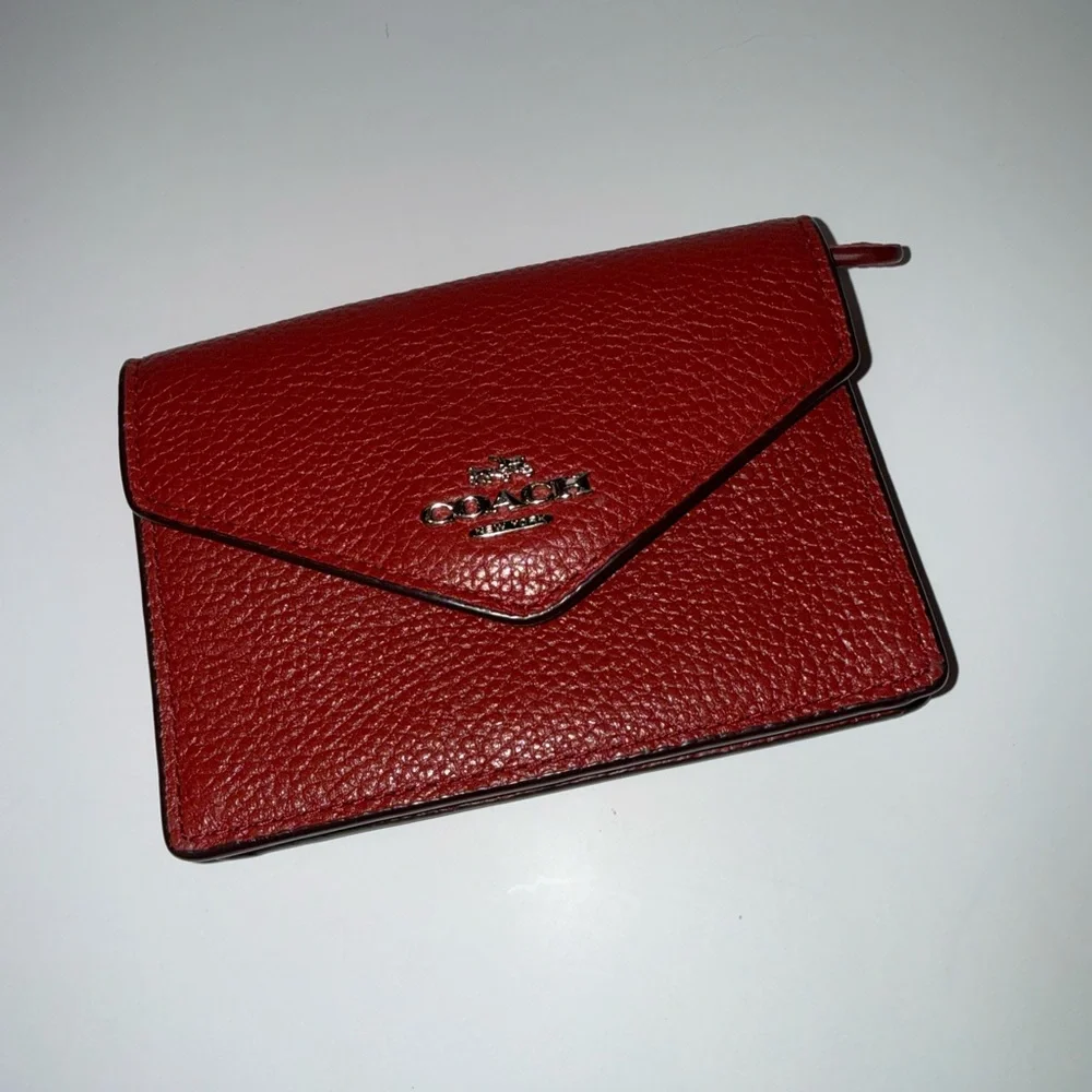 Coach Red Pebbled Leather Envelope Card Holder Keychain – Custom Patch